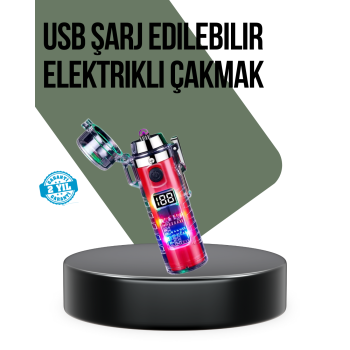 KESGİN MARKET ® Güç Göstergeli Şarjlı Fenerli USB Elektrikli Çakmak