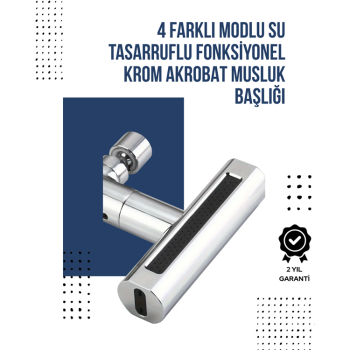 KESGİN MARKET ® 4 Modlu Musluk Başlığı | Şelale, Yağmur, Sprey, Köpük Akışı | Yüksek Basınç Performansı | Modern Tasarım