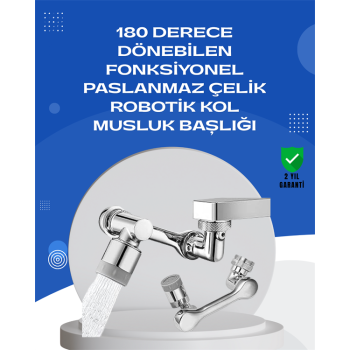 KESGİN MARKET ® 1080° Dönebilen Musluk Aparatı – Çift Su Akışı, Robotik Kol Tasarımı ve Su Tasarrufu Özellikli