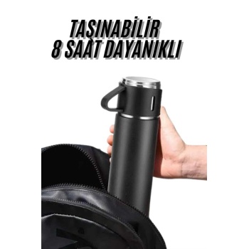 KESGİN MARKET ® Termos Seti 3lü Bardak Seti Isı Dayanıklı Siyah Paslanmaz Çelik Vakumlu