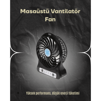 KESGİN MARKET ® Şarjlı USB Fan – Masaüstü Mini Vantilatör, Taşınabilir, Işıklı, 3 Kademeli, Sessiz