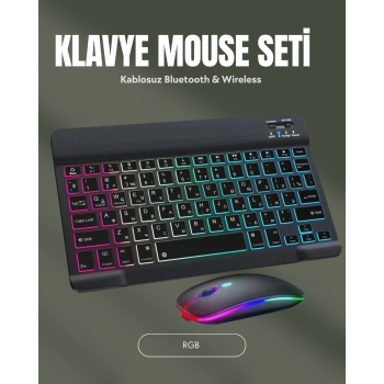 KESGİN MARKET ® RGB Aydınlatmalı Şarjlı Kablosuz Klavye ve Mouse Seti – Modern ve Kompakt Tasarım