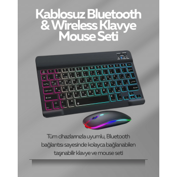 KESGİN MARKET ® Tüm Cihazlarla Uyumlu RGB Işıklı Kablosuz Klavye ve Mouse Seti