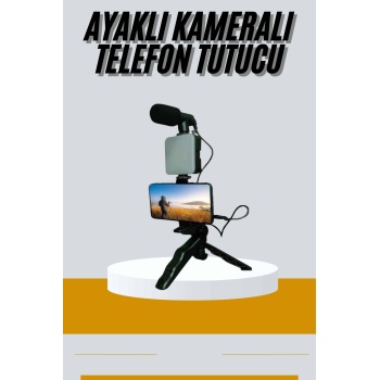KESGİN MARKET ® Tripod Telefon Tutucu Kumandalı Mikrofon Led Işık Vlog Video Kayıt