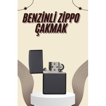 KESGİN MARKET ® Çakmak Parlak Siyah Zippo Benzinli Çakmak Cep Boy Doldurulabilir