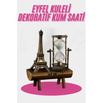 KESGİN MARKET ® Eyfel Kulesi Tasarımlı Kum Saati Kristalleştirilmiş Kum Saati Dekoratif Ahşap Görünümlü