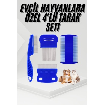 KESGİN MARKET ® 4lü Bit Pire Tarağı Set Kedi Köpek Evcil Hayvan Tüy Toplayıcı Mavi