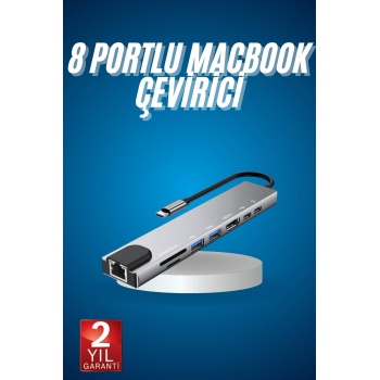 KESGİN MARKET ® 8 Port Çoklayıcı Macbook Ile Uyumlu Çoğaltıcı Type-C dönüştürücü TF SD kart