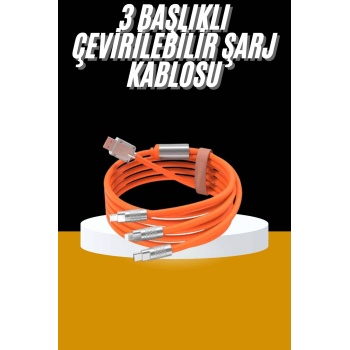 KESGİN MARKET ® 120W 3 İn 1 Uyumlu Silikon Şarj Kablosu Hızlı Şarj Kablosu