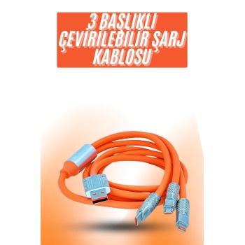 KESGİN MARKET ® Çoklu Şarj Kablosu USB Type-C İOS Uyumlu 120W Hızlı Şarj Kablosu