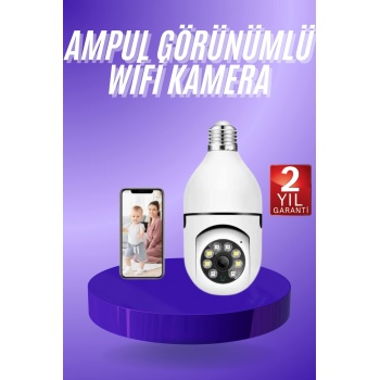 KESGİN MARKET ® Güvenlik Kamerası Wi-Fi Özellikli 360 Derece Full Hd 1080p Ampül Kamera