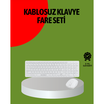 KESGİN MARKET ® Kablosuz Klavye Mouse Seti Beyaz Q Klavye Tüm Cihazlara Uyumlu