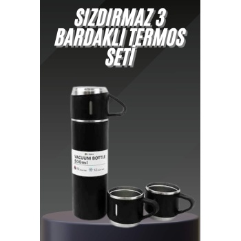 KESGİN MARKET ® Termos Seti Paslanmaz Çelik 3 Bardaklı Vakumlu Termos Set 500 Ml 12 Saate Kadar Isı Koruma