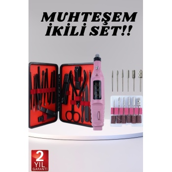 KESGİN MARKET ® Elektrikli Manikür Pedikür Seti İkili Set 17 Parça Tırnak Bakımı Nasır Temizleme Tırnak Şekillendirme