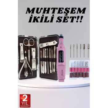 KESGİN MARKET ® Elektrikli Manikür Pedikür Seti İkili Set 12 Parça Tırnak Bakımı Törpü Protez Çıkarma