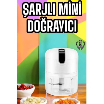 KESGİN MARKET ® Şarjlı Portatif Doğrayıcı Mini Pratik Rondo El Doğrayıcı Üç Bıçaklı Çelik Bıçaklı