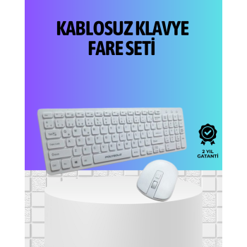 KESGİN MARKET ® Q Klavye Beyaz Klavye Ve Mouse Seti Kablosuz USB Girişli