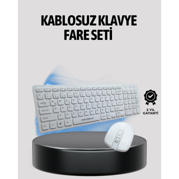 KESGİN MARKET ® Beyaz Kablosuz Klavye Fare Seti Kablosuz Fare USB Alıcı PC Uyumlu