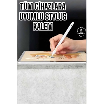 KESGİN MARKET ® Dokunmatik Kalem Beyaz Şarjlı Yedek Uçlu Android ve İOS Uyumlu