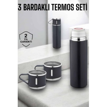 KESGİN MARKET ® Paslanmaz Çelik 3’lü Termos Seti Vakumlu ve 8 Saat Isı Koruma