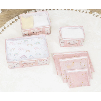 KESGİN MARKET® Baby 6lı Desenli Fileli Bavul Valiz İçi Düzenleyici Çok Amaçlı Organizer (pembe)