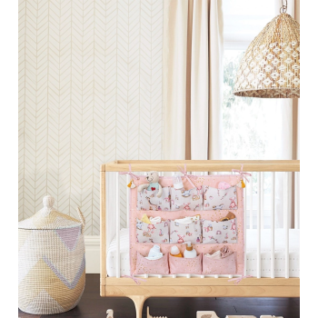 KESGİN MARKET® Baby 9 Cepli Bağlamalı Beşik Kenarı Düzenleyici (pembe)