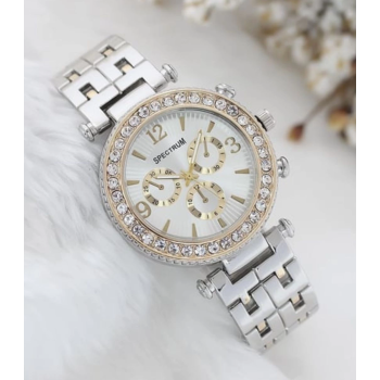 KESGİN MARKET® Zarif Ve Şık Özel Tasarım Zirkon Taşlı Metal Bayan Kol Saati (gümüş-gold)