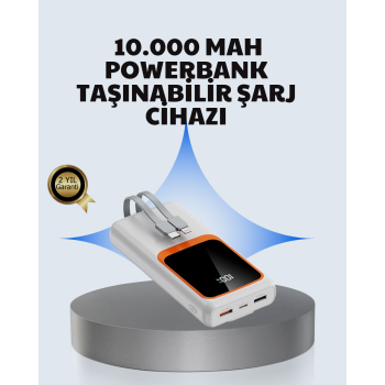 KESGİN MARKET® Kompakt 10000 mAh Powerbank – Dijital Göstergeli, Type-C ve Lightning Uyumlu