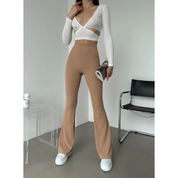 KESGİN MARKET® Şık Ve Rahat Yüksek Bel İspanyol Paça Fitilli Toparlayıcı Bej Tayt