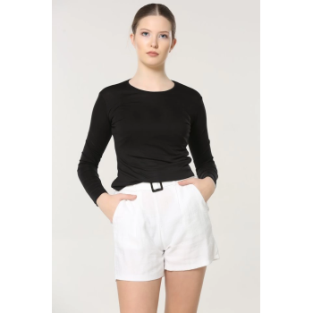 KESGİN MARKET® Rahat Ve Şık Uzun Kollu Bisiklet Yaka Likralı Viskon Penye Body Siyah