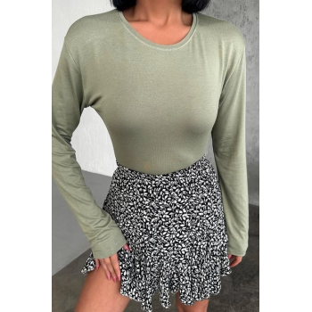 KESGİN MARKET® Rahat Ve Şık Uzun Kollu Bisiklet Yaka Likralı Viskon Penye Body Haki