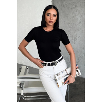 KESGİN MARKET® Rahat Ve Şık Kısa Kollu Bisiklet Yaka Likralı Viskon Penye Body Siyah