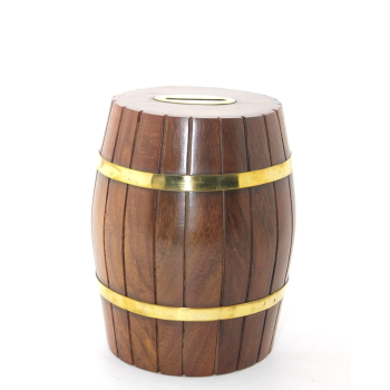 KESGİN MARKET® Pirinç Ahşap Fıçı Kumbara 15 Cm Wb538