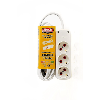 KESGİN MARKET® Amiral 3 Lü Topraklı 5 Metre Kablolu Grup Priz