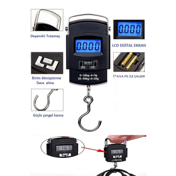 KESGİN MARKET® Elektronik Dijital El Kantarı 50 Kg Terazi Tartı 10 Gr Hassasiyet