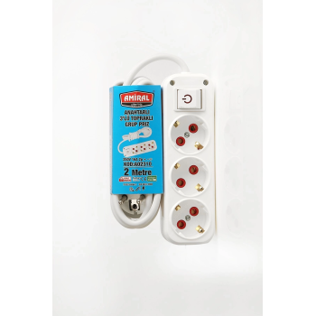 KESGİN MARKET® Amiral 3 Lü Topraklı Anahtarlı 2 Metre Kablolu Grup Priz
