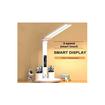 KESGİN MARKET® Led Dokunmatik Katlanabilir Masa Lambası Takvim Sıcaklık Saat Şarjlı Masa Lambası