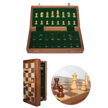 KESGİN MARKET® Mıknatıs Taşlı Ahşap Katlanabilir Kutulu Satranç Oyunu 17.5 Cm G611