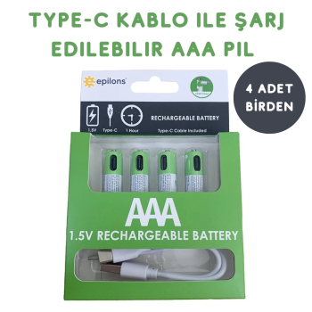 KESGİN MARKET® Usb Type-c Şarjlı 4 Adet Aaa 1.5v Lityum Kalem Pil 750mah Uzun Ömürlü