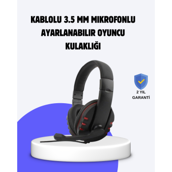 Kırmızı Oyuncu Kulaklığı Mikrofonlu Ayarlanabilir Konforlu Tasarımlı
