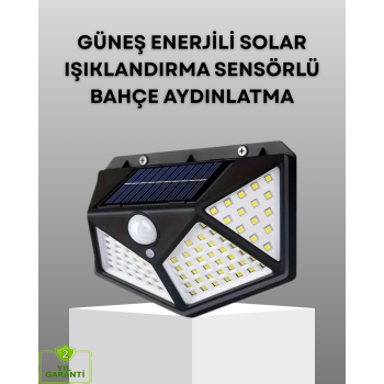 100 LED Solar Lamba Hareket Algılamalı Bahçe Duvar Dış Mekan Aydınlatma
