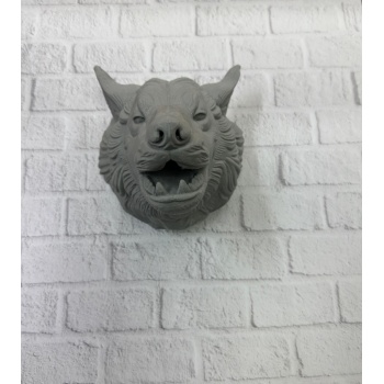 Kurt Başı Duvar Aksesuarı Gri Renk Asılabilir Hediyelik Figür