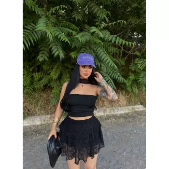 Kadın Dentel Şortlu Etek - Siyah