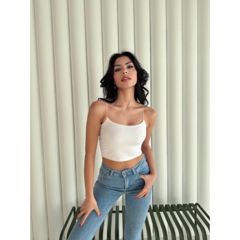 Kadın İp Askılı Kısa Crop - Beyaz