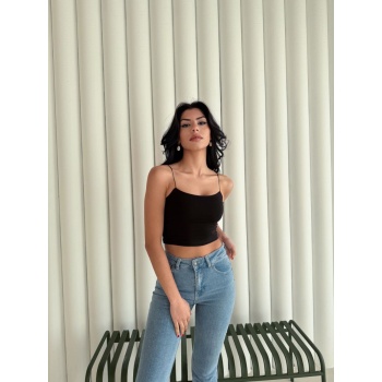 Kadın İp Askılı Kısa Crop - Siyah