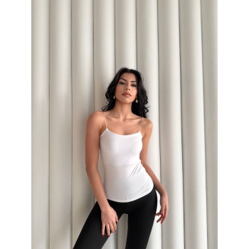 Kadın İp Askılı Uzun Crop - Beyaz