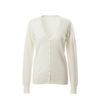 Ekru V Yaka Düğmeli Basic Triko Kadın Hırka