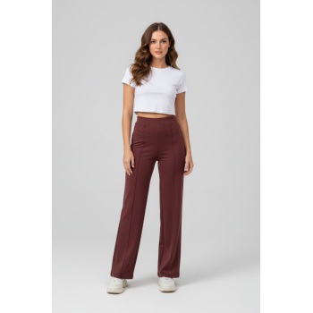 Kadın Modal Çımalı Yüksek Bel Beli Lastikli Bol Paça Pantolon - Kiremit
