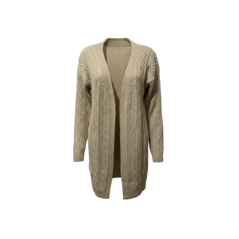 Kadın Krem Uzun Oversize Örgü Hırka – Chevron Desenli Triko