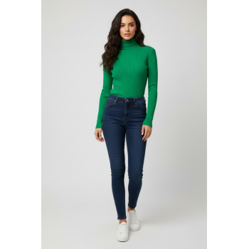 Kadın Yeşil Boğazlı Triko Kazak